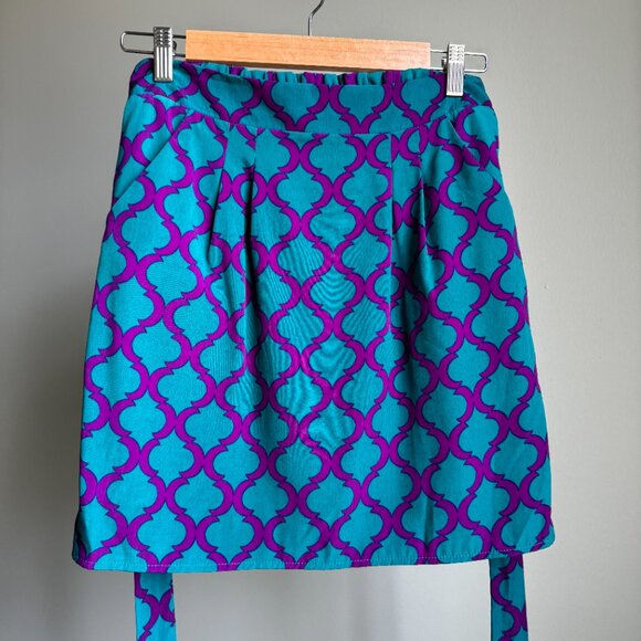 Purple & Teal Geometric Print Mini Skirt Tie Waist - Picture 3 of 15